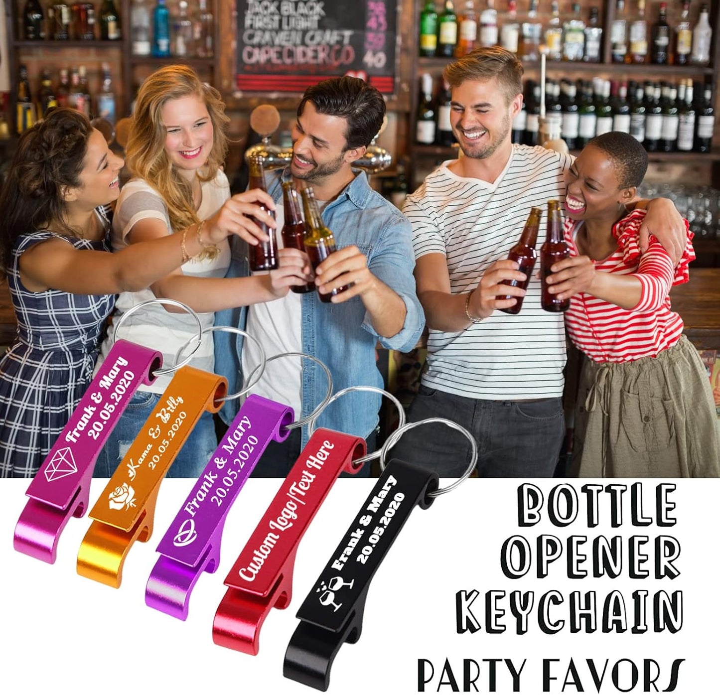 20PCS Personalized Bottle Opener Keychain Bulk Custom Beer Bottle Opener with Logo Text Engraved Wedding Bottle Opener Favors Customized Gifts for Guests Baby Shower Birthday Party-Black