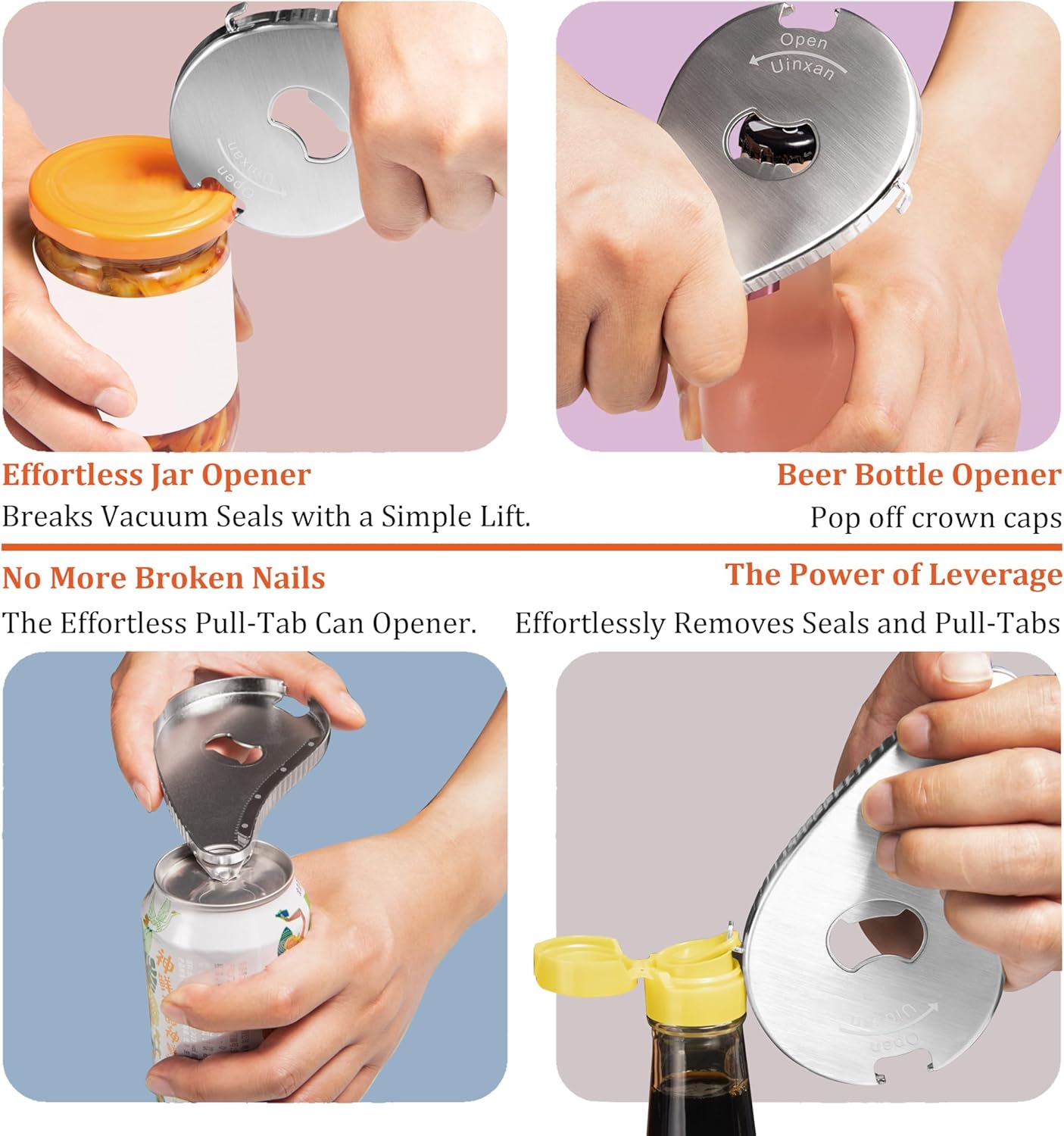Jar Bottle Can Opener for Weak Hand & Seniors with Arthritis - Easy Twist Off Caps (0.6"-2.7") & Pull Tab Seals,Unique Kitchen Gadget,Multi,Portable Christmas Gifts for Elderly/Women/Men