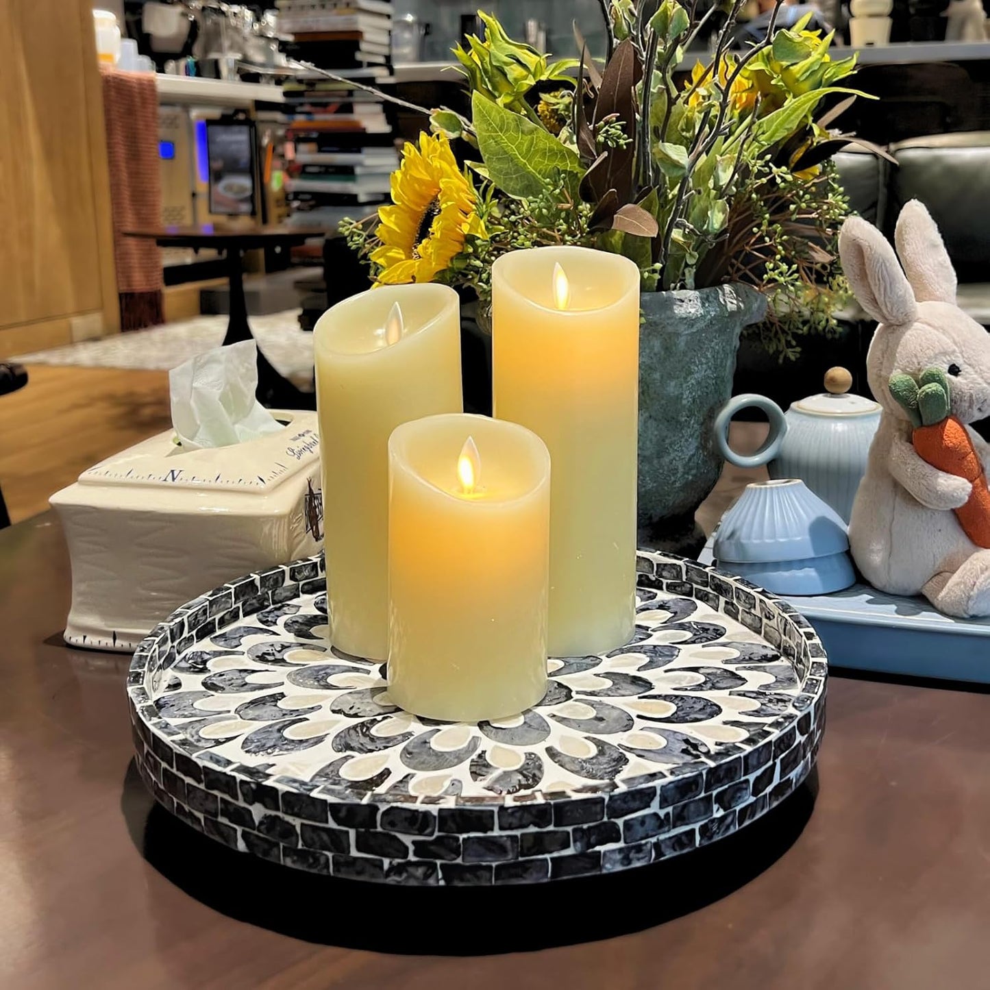 12.5" Lazy Susan for Table Top – Mother of Pearl Spinning Turntable Serving Tray, Marble Lazy Susan Organizer for Dining Table Centerpiece, Kitchen Island Decor, Bathroom Counter, Outdoor Use (Blue)