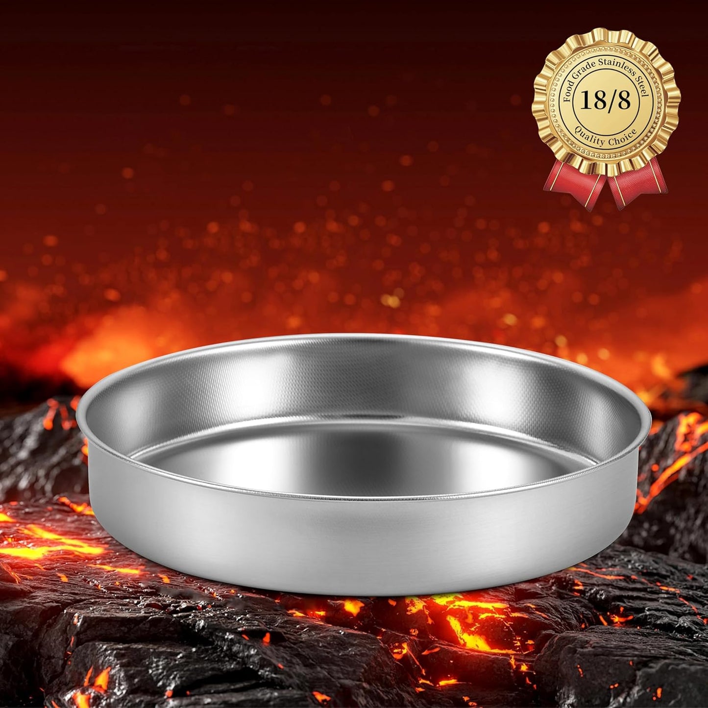 Inqibee Round Cake Pan Set of 2,18/8 Stainless Steel Round Cake Baking Pans,8-9.5 Inch,Physics Anti-Stick and Scratch,Non-Toxic and Easy to Clean