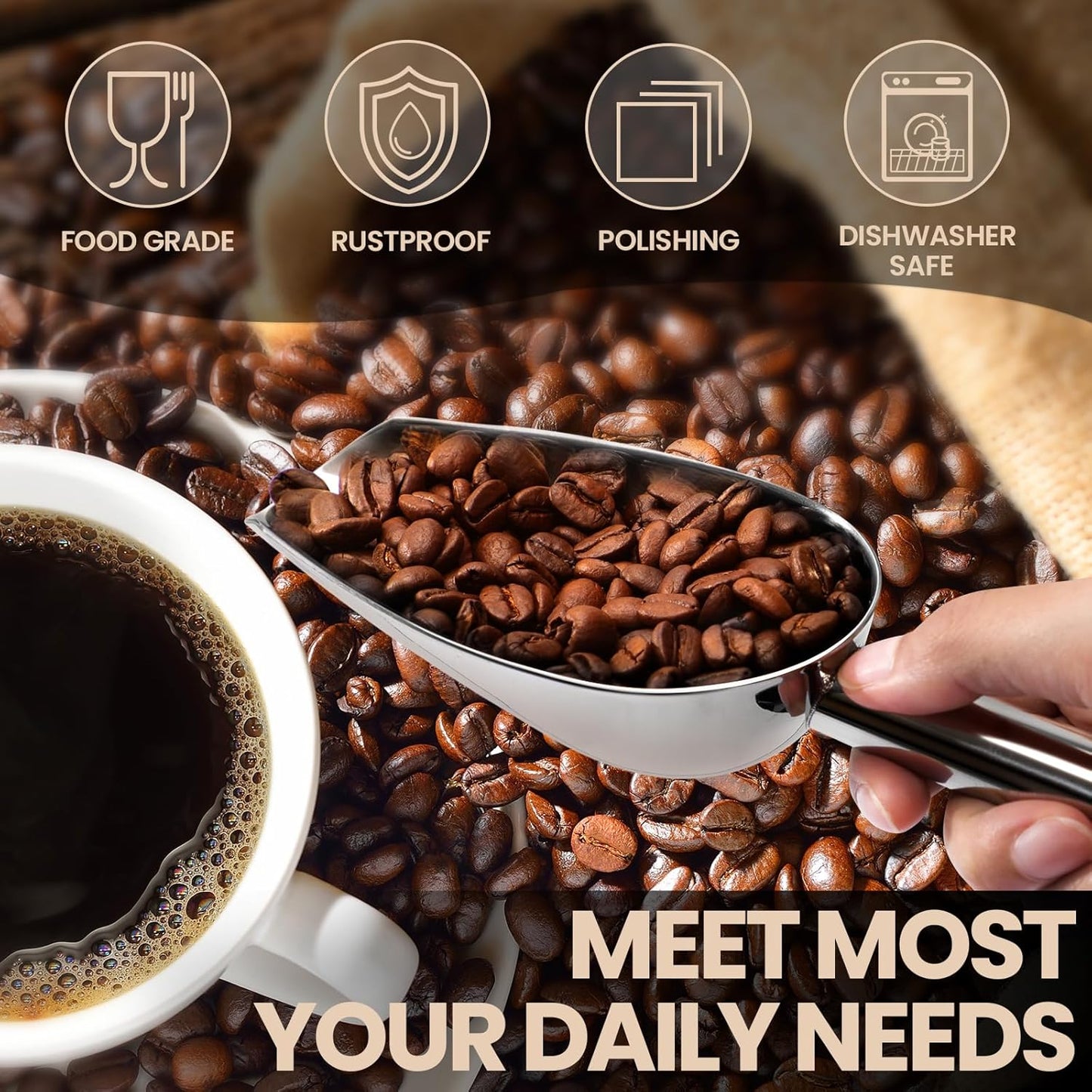 12oz Stainless Steel Ice Scoop for Freezer – Dishwasher Safe Metal Scooper with Long Handle for Ice Machines, Buckets, Dog Food, Flour, and Canisters – Ideal for Bar, Parties & Weddings