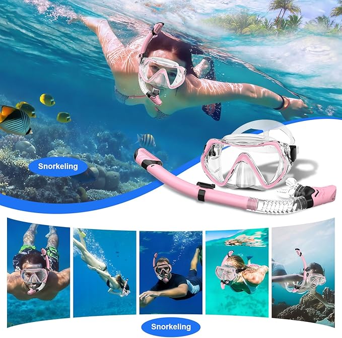 Snorkeling Gear, Dry Snorkel Set180° Panoramic Wide View,Anti-Fog Scuba Diving Mask, Professional Snorkeling Gear for Free Breathing, Swimming, Diving