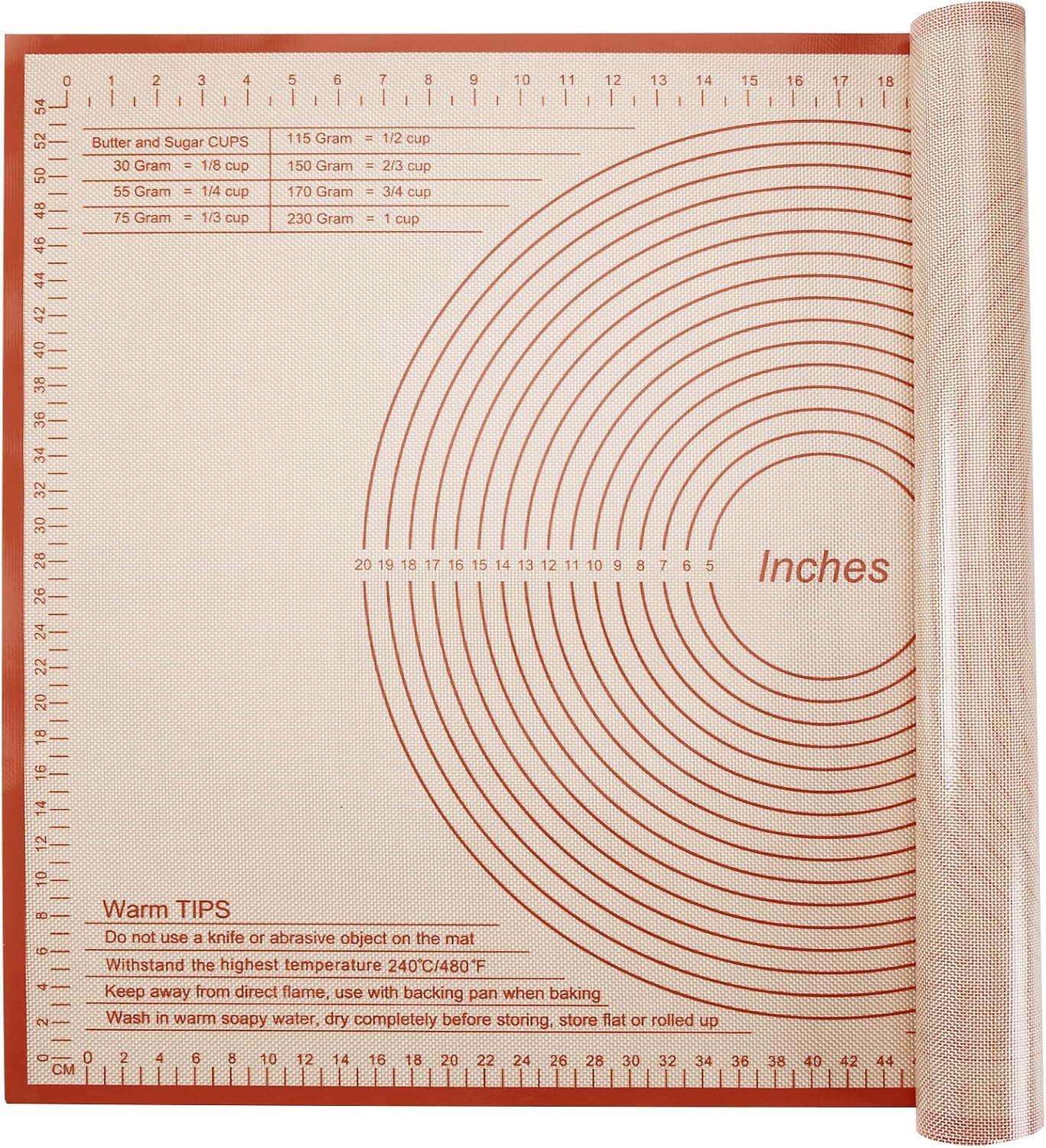 Silicone Pastry Mat 36x24 Inch Nonstick Baking Mat -Perfect for Doug, Pastry, Dough Rolling, Kneading Board, Pie Crust, Fondant, Pasta/Pizza, Kitchen Counter Mat