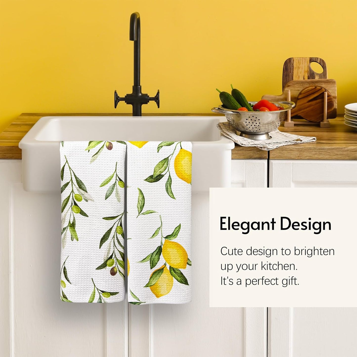 Kitchen Towels, Premium Dish Towels for Kitchen Drying, 18" x 30" Microfiber Kitchen Towel Set, Quick Dry Tea Towels, Watercolor Lemon Series, 2-Pack