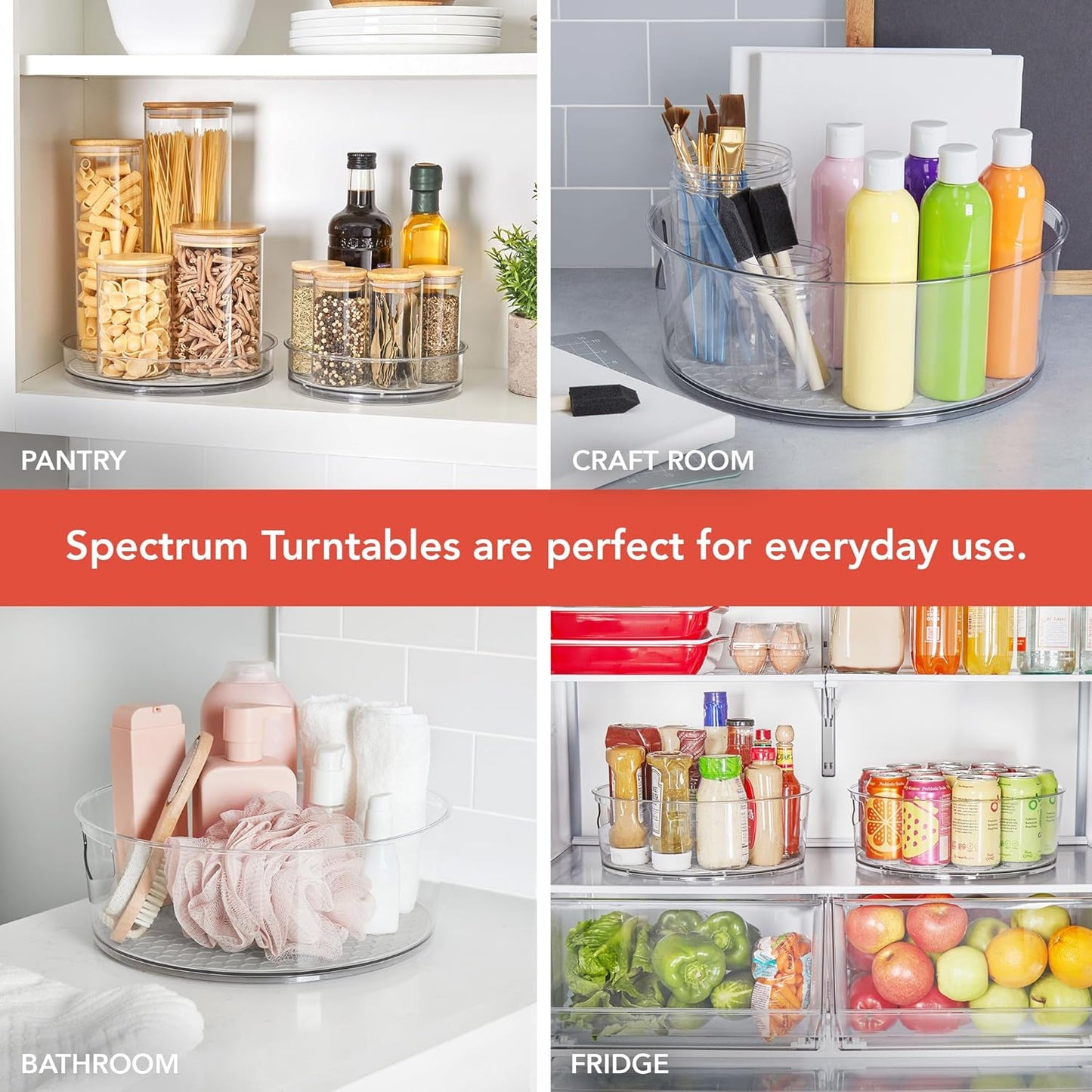 Spectrum Medium Lazy Susan Organizer 9.5 in for Cabinet Refrigerator Pantry Table Rotating Kitchen Storage Spice Rack Fridge Organization, Oyster Gray Spinning Turntable for Sauces Jams Condiments