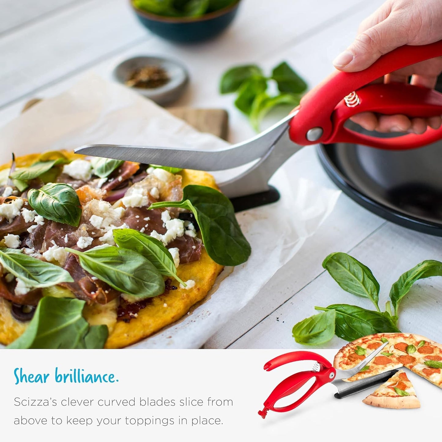 Dreamfarm Scizza 2-In-1 Easy Ergonomic Pizza Scissors with Stainless Steel Pizza Cutter Blades & Non-Stick Slice Server - Black