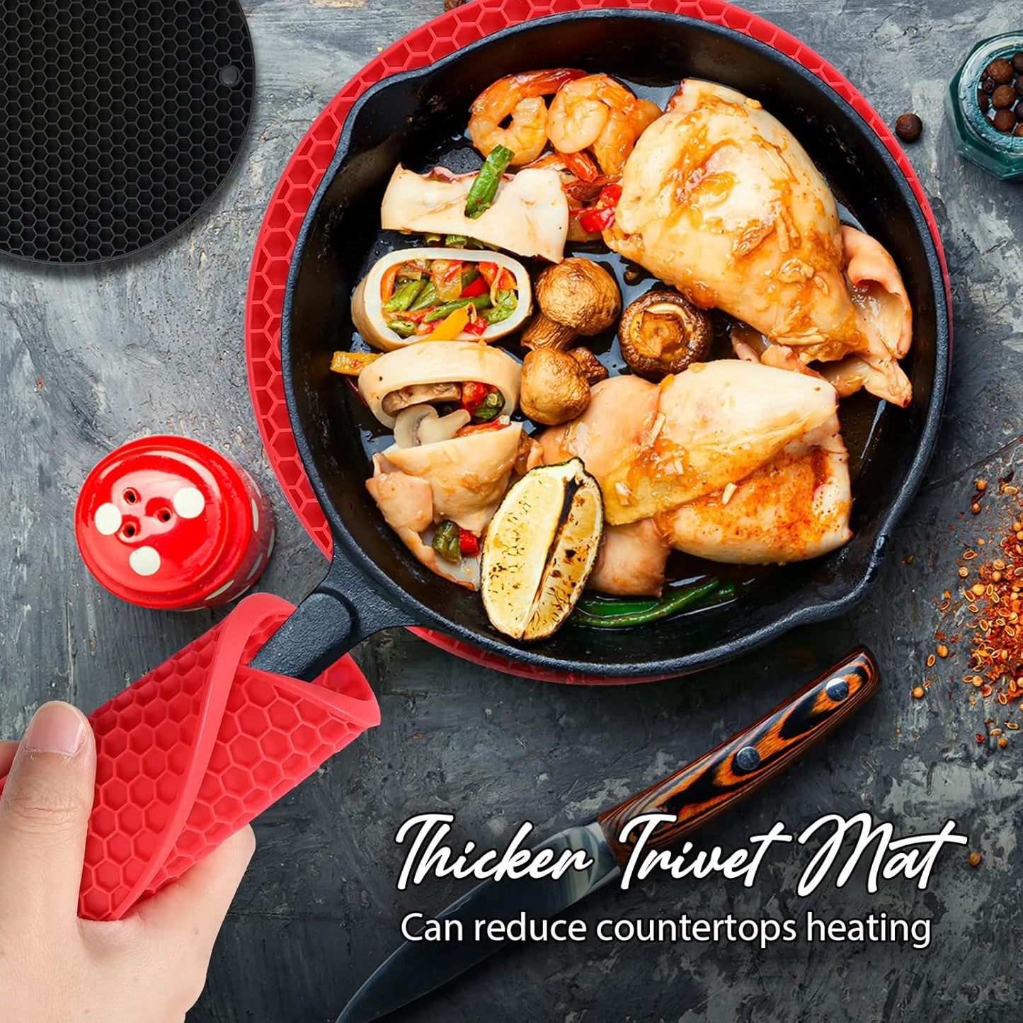 Joyhalo Trivets for Hot Dishes - Hot Pads for Kitchen, Silicone Pot Holders for Hot Pots and Pans, Silicone Mats for Kitchen Countertops, Table, Flexible Easy to Wash and Dry, Grey