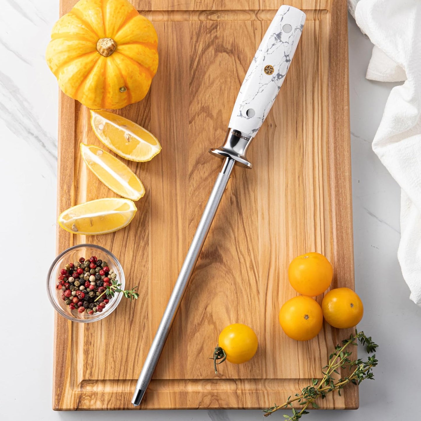 Takoizu 8-Inch Sharpening Rod – Diamond-Coated, Long-Lasting Knife Sharpener, White Turquoise Handle