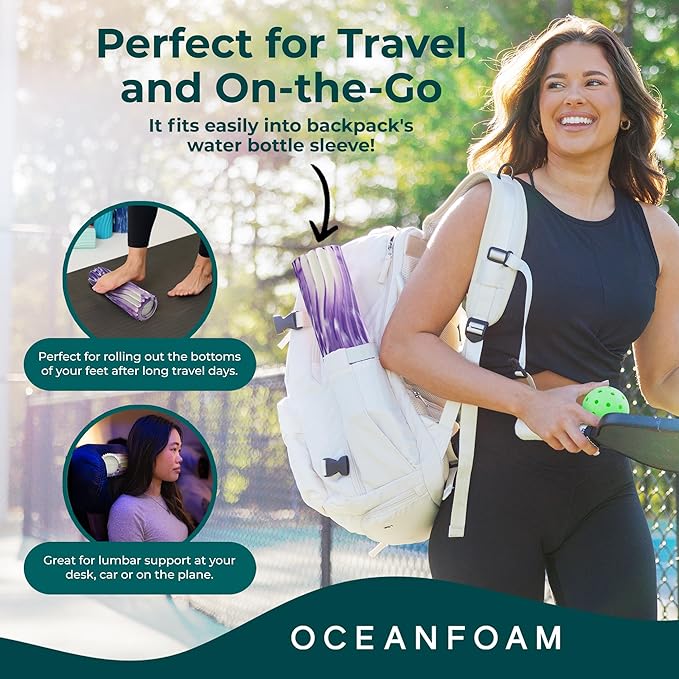 Oceanfoam Ripple Travel Foam Roller (11" x 3.35") Firm Mini Foam Roller for Physical Therapy, Deep Tissue Massage, Back Pain - High Density, Ergonomic Wave Textured - Yoga, Exercise (Purple Marbled)