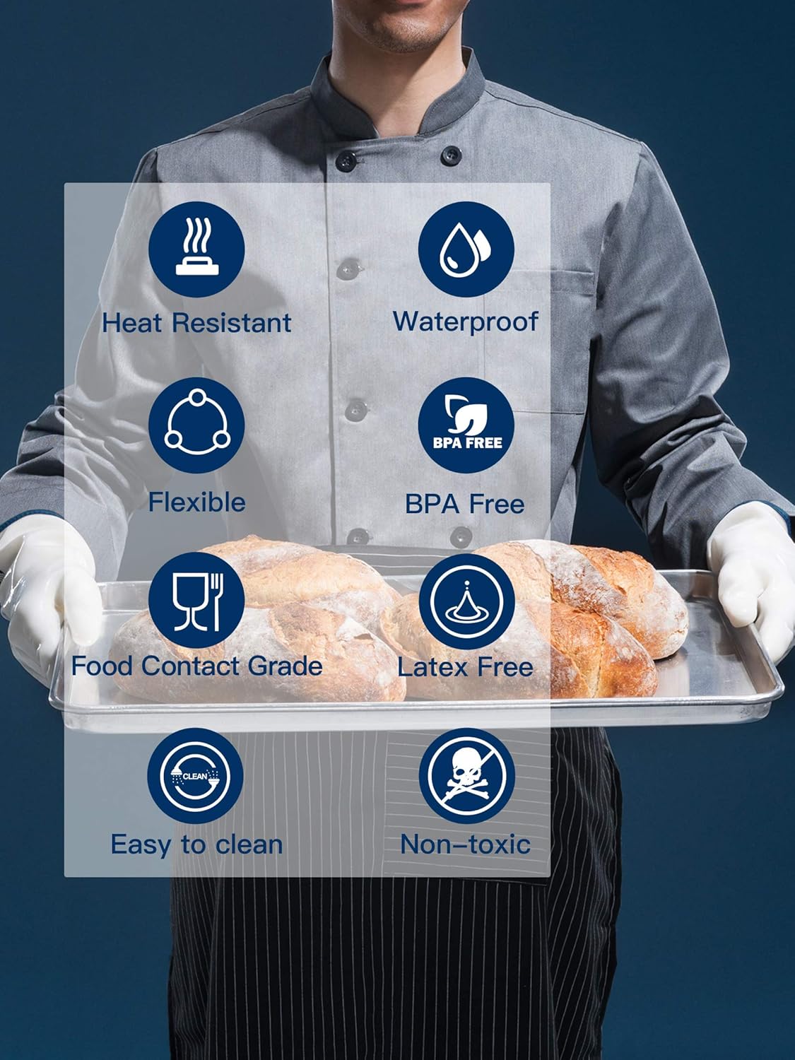 LANON Protection Wahoo Liquid Silicone Smoker Oven Gloves, Food-Contact Grade, Heat Resistant Gloves for Cooking, Grilling, Baking, White, L/9