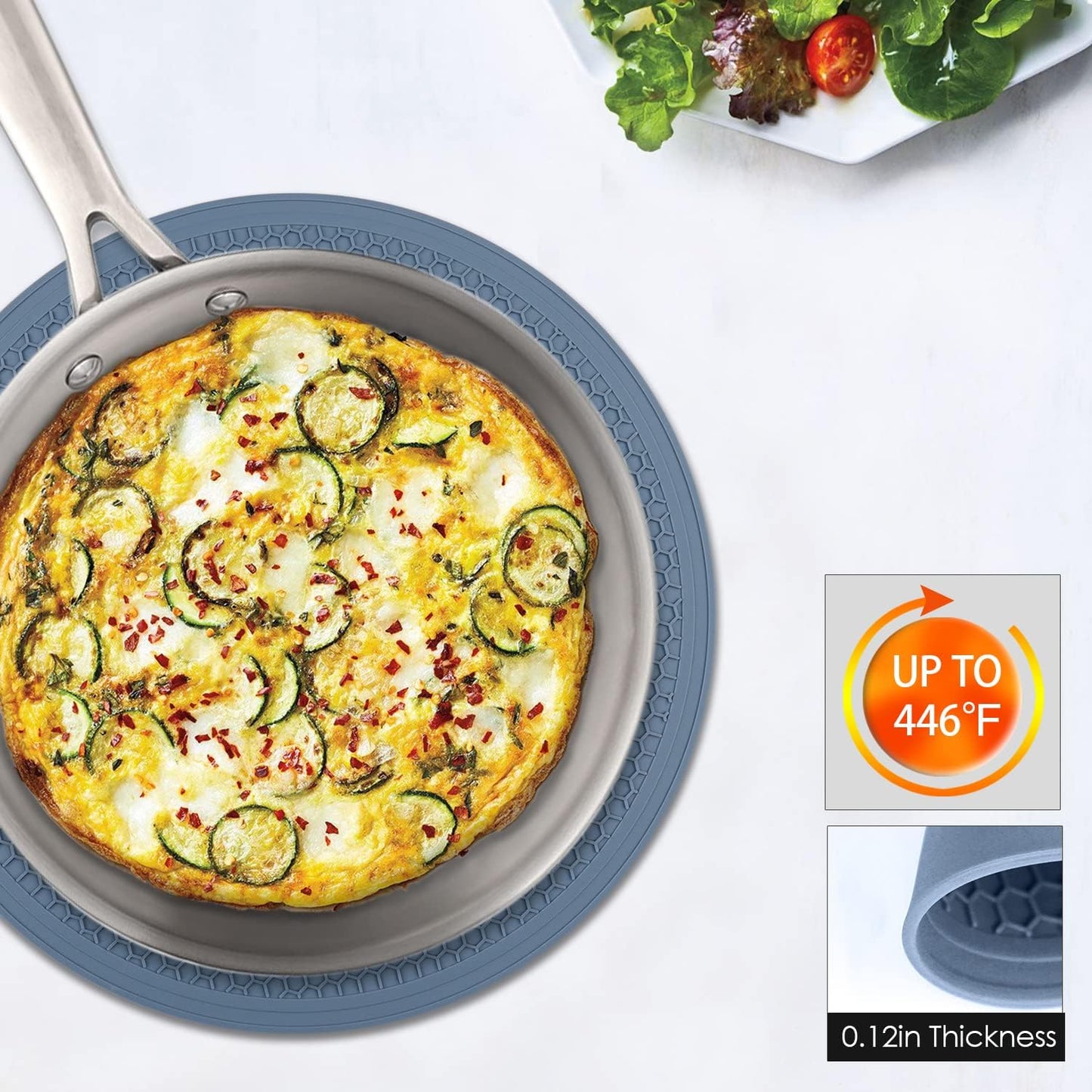 Extra Large Silicone Microwave Mat & Food Cover- Mat as Bowl Holder, Cover for Splatter Guard, Multi-Use Silicone Trivet Pot Holders, Drying Mat for Kitchen Counter, 12"Heat Resistant Mat, Blue 2Pack