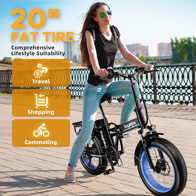 1000W Folding Electric Bike, 48V 20AH Large Removable Battery E Bike, 30+MPH, 80 Miles Max Range, 20" Fat Tire Electric Bike for Adults, Adult Electric Bicycles for Commute Beach Snow