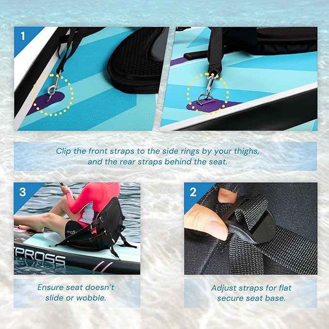 Standard Padded Kayak Canoe Seat Adjustable Backrest with 4 Straps Durable Sit-On-Top Cushion for Kayaking, Rafting & Fishing