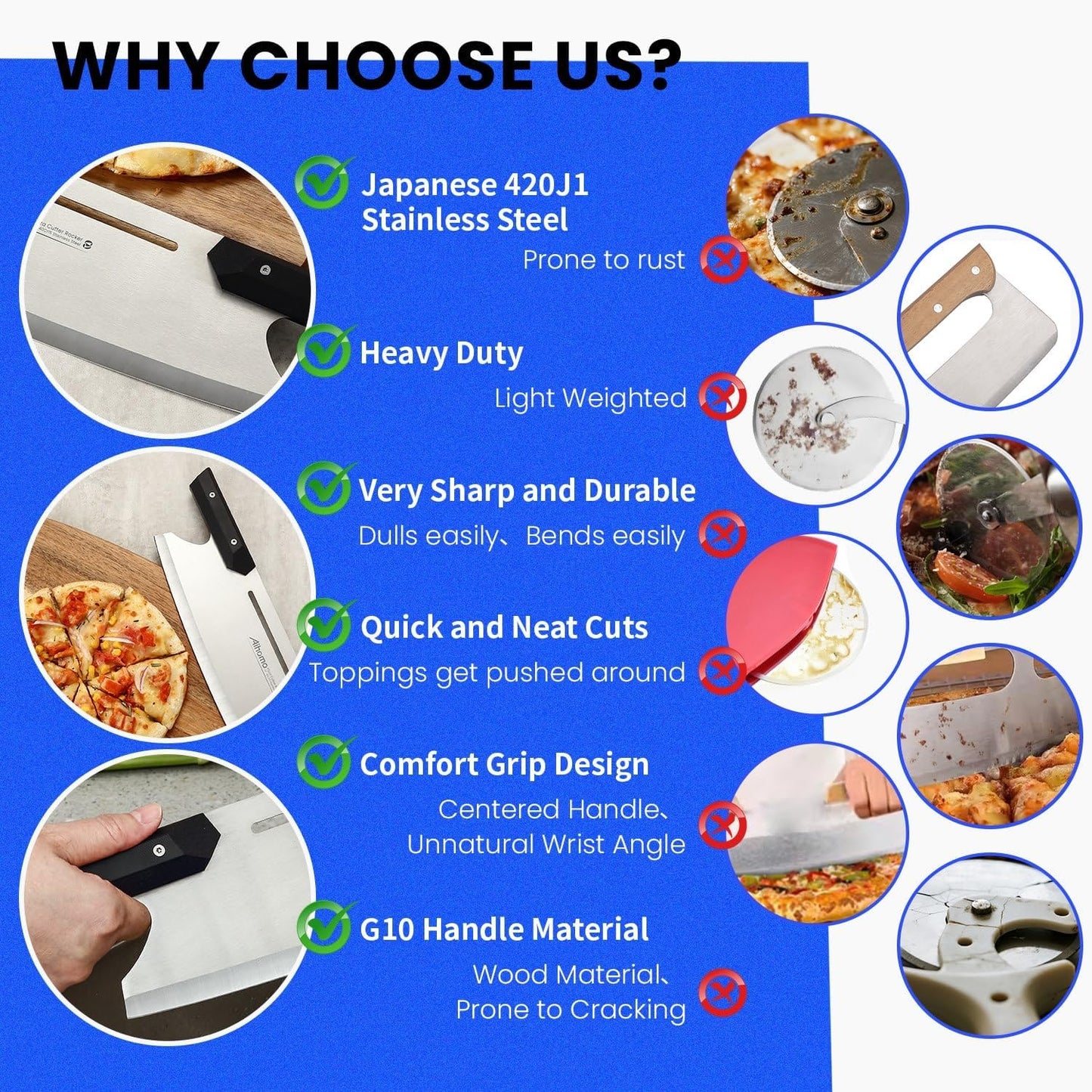 16 Inch Pizza Cutter Rocker Blade, Sharp Pizza Rocker Knife 420J1 Japanese Stainless Steel, Dishwasher Safe Pizza Cutter Slicer with Protective Cover, Multipurpose for Pizza, Cheese, Cake