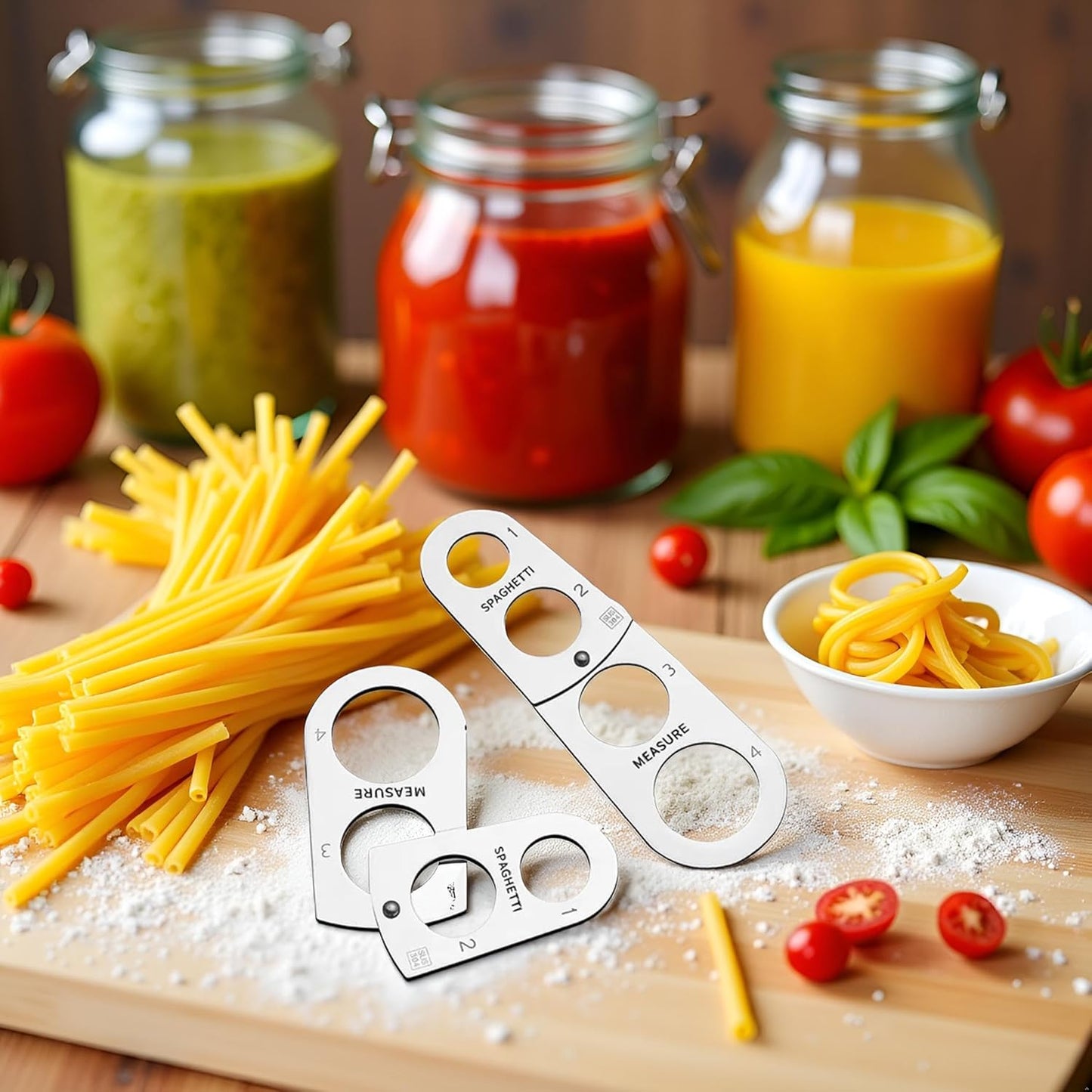 Silver Creative Spaghetti Measurer, Stainless Steel Spaghetti Measurer Measuring Tool Pasta Portion Control Gadgets Portion Cooking Tool for Pasta and Noodles