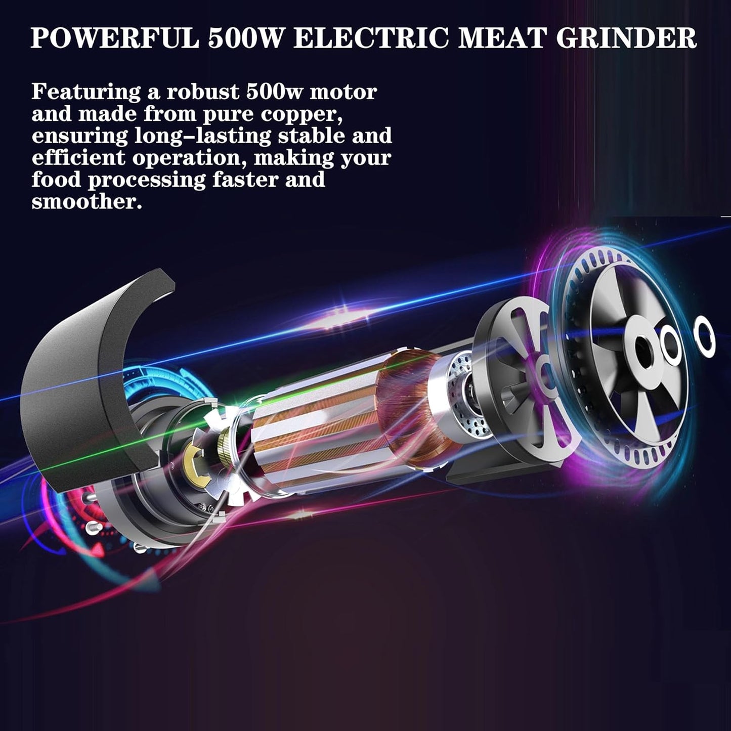 KingAcc Food Processor, 8-Cup 500W Meat Grinder & Mini Electric Vegetable Chopper with Copper Motor, 2 Blades & Dual Bowls (Glass+Stainless Steel), Overheat Protection for Baby Food/Meat/Home Kitchen