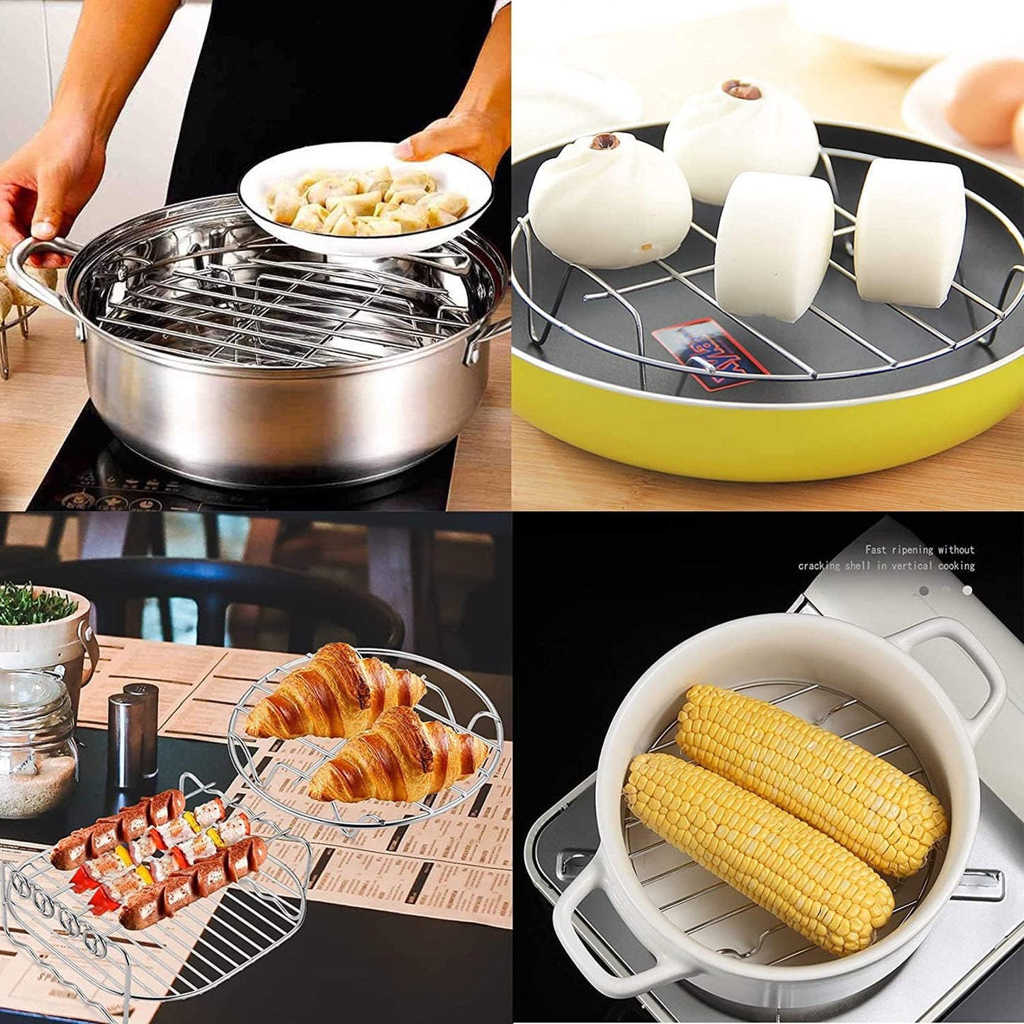 4.9" Round Cooking Rack Versatile Stainless Steel Grid Grill Steamer Rack, Fits Air Fryer Pot Pressure Cooker Canning