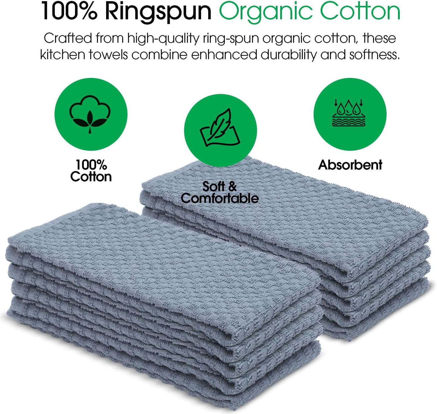 DG Collections Grey Kitchen Towels - 100% Cotton Terry Tea Towels for Cleaning, Drying, and Highly Absorbent Kitchen Dish Cloth for Bar Cleaning - 8 Pack - 15 x 25 Inches