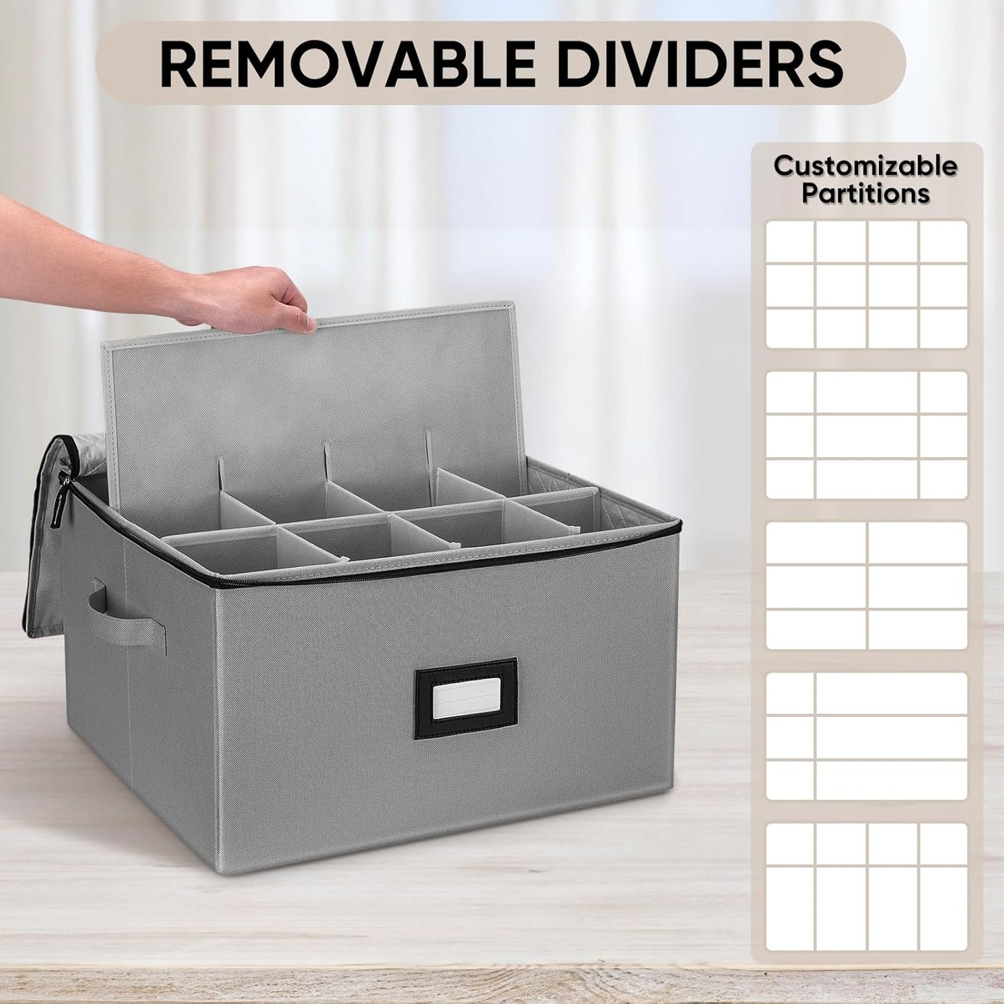 BALEINE China Storage Containers, Sturdy Quilted Wine Glass Storage, Plate Organizer with Carry Handles, Moving Boxes for Dishes, Cups, Mugs and Stemware (Wine Glass, Hard Shell Grey)