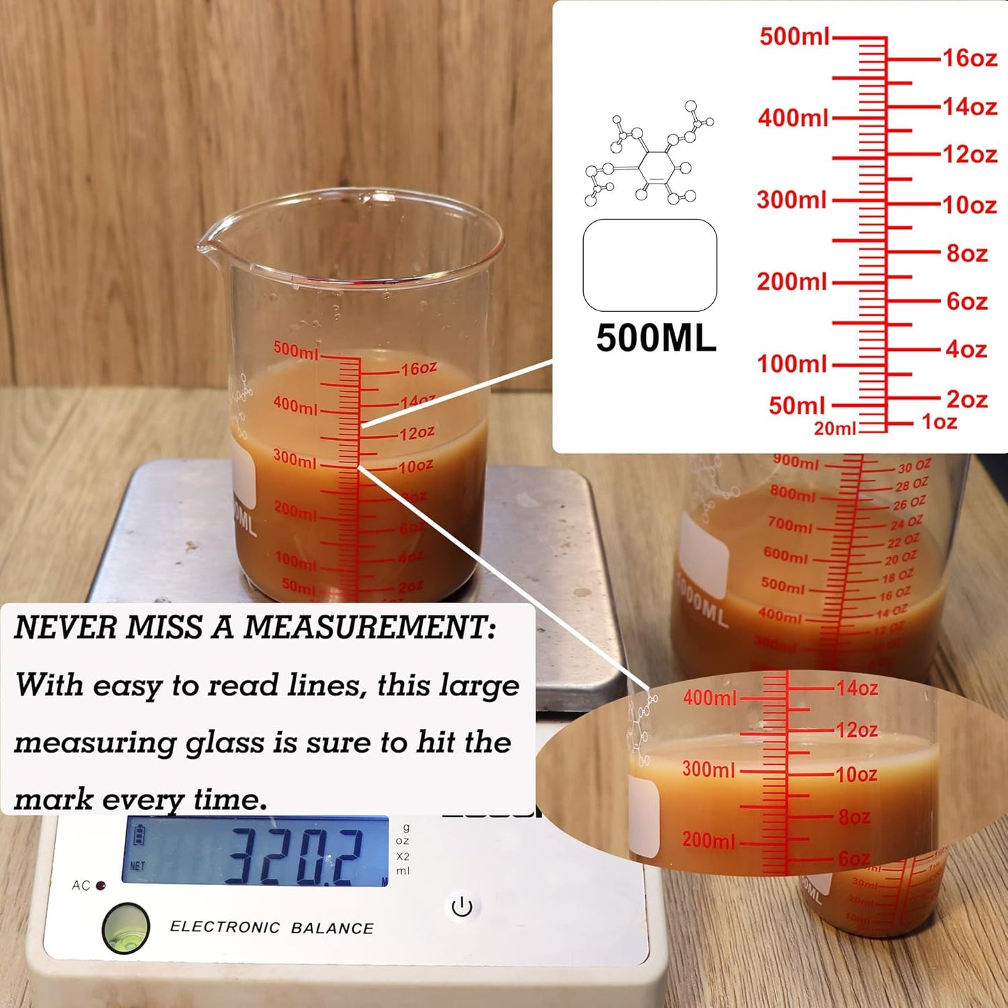 High Borosilicate Glass Measuring Cup Set-V-Shaped Spout,Includes 60ml(2OZ), 120ml(4OZ), 250ml(8OZ), 500ml(16OZ), and 1000ml (32OZ) for Kitchen or Restaurant, Easy to Read