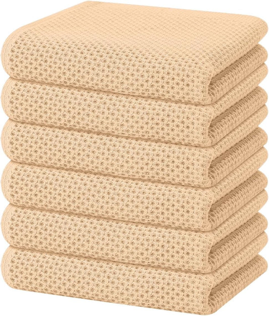 Homaxy 100% Cotton Waffle Weave Kitchen Dish Towels, Ultra Soft Absorbent Quick Drying Cleaning Towel, 13 x 28 Inches, 6-Pack, Apricot
