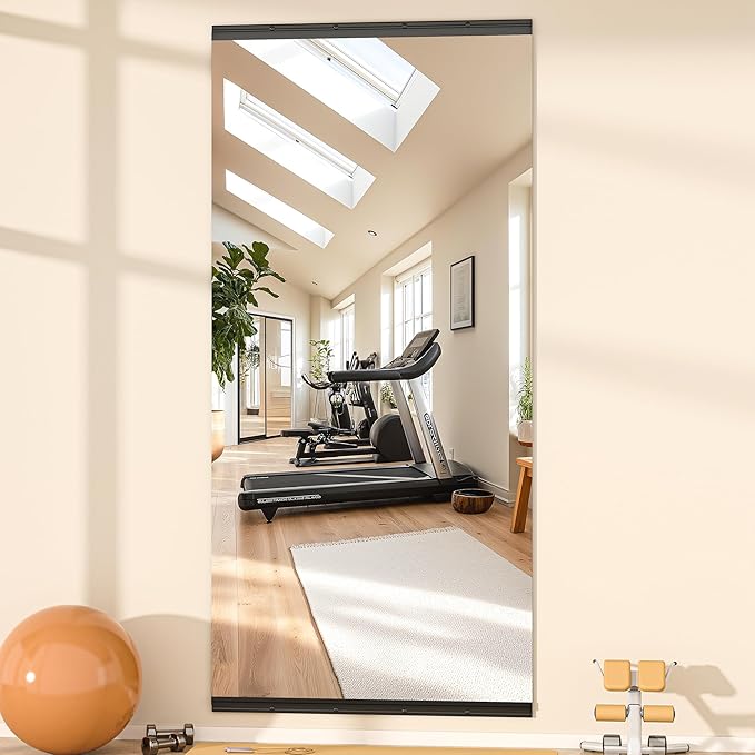 Hasipu 71''x31'' Home Gym Mirror Large Full Length Wall Mounted Full Body Mirror for Yoga Dance Fitness Exercise Studio Bedroom Garage, Frameless Tempered Glass Workout Mirrors Black Rectangular