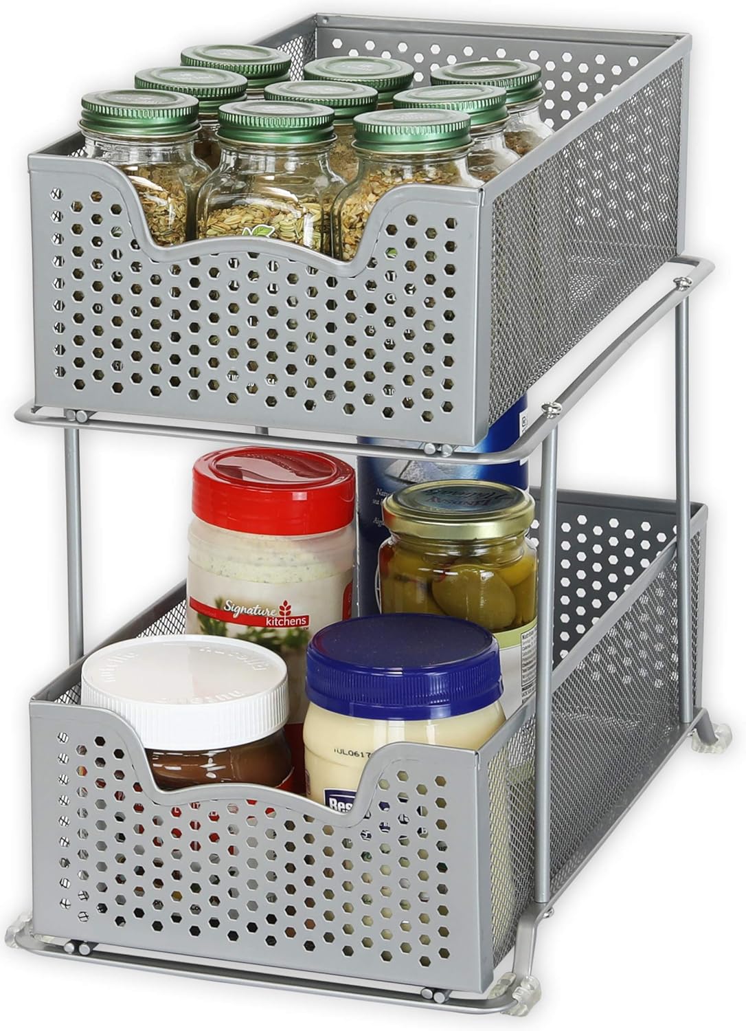 Simple Houseware 2 Tier Sliding Cabinet Basket Organizer Drawer, Silver