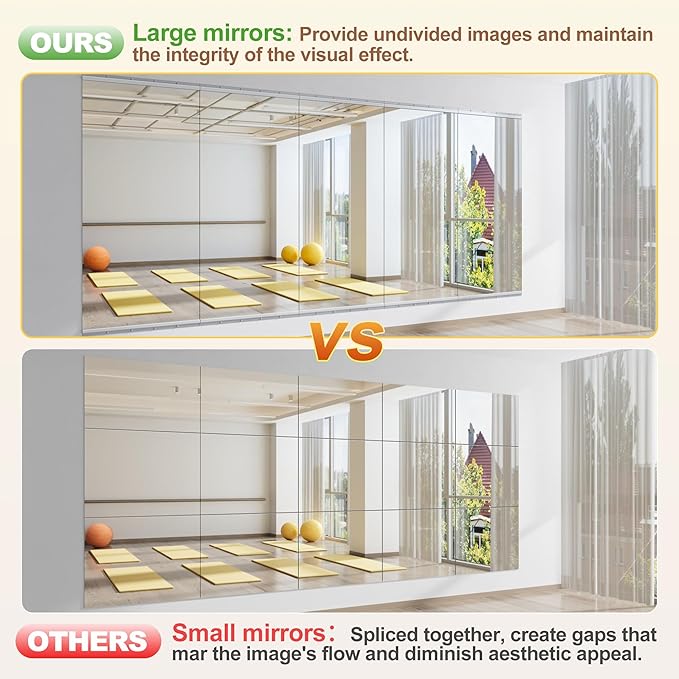 Hasipu Home Gym Mirror 71"x32"(Each)-2 PCS Large Full Body Mirror for Yoga, Large Wall Mirror Full Length for Fitness, Garage, Dance Studio, 0.16in Tempered Glass Frameless Mirror-UL