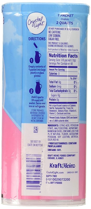 Crystal Light Pink Lemonade Drink Mix, 12-Quart 2.9-Ounce Canister (Pack Of 6)