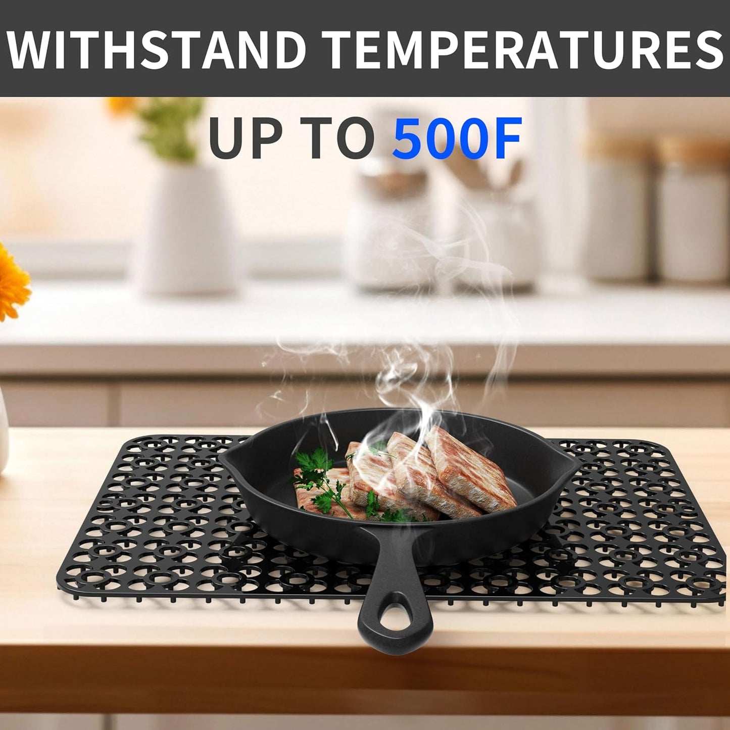 WAFT YEARN 2PCS Sink Mats Sink Protectors Dish Racks Dishwasher Safe Grid Mats for Kitchen Sink Silicone Protect Sink from Stains Damage Scratches Non Slip Heat Resistant Rust Resistant 11"X12" Black