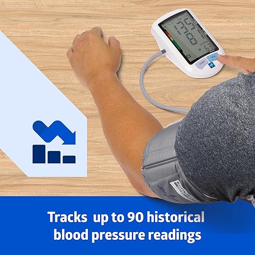 Medline Advanced Automatic Blood Pressure Monitor, Universal Upper Arm Cuff, Large Digital LCD Display, Stores Up to 90 Readings, Carrying Case and Batteries Included