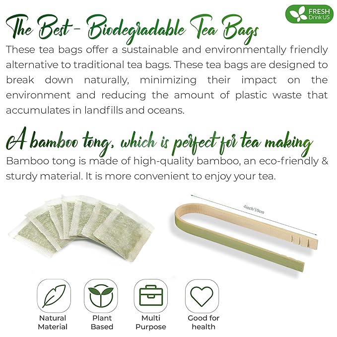 FreshDrinkUS Premium 120 Mulberry Leaf Tea Bags, 100% Natural & Pure. Loose Leaf Herbal Tea. Made with Natural Material Tea Bags. No Sugar, No Caffeine, No Gluten, Vegan