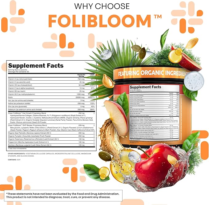 Clean Nutra Pumpkin Seed Oil Saw Palmetto Biotin Collagen Keratin MSM Folate Hyaluronic Acid Supplements B12 Zinc Hair Supplement for Women Men Iodine 5-MTHF B-12 Vitamin B9-60 Vegan Capsules Count