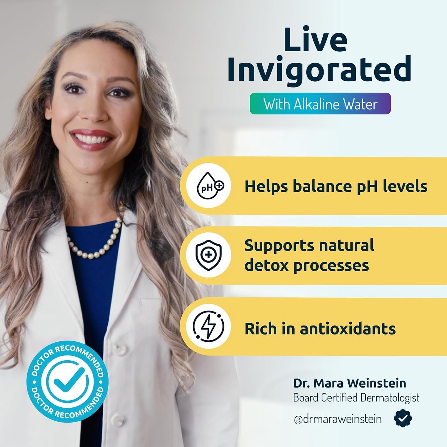 Invigorated Water - Alkaline Countertop Water Filter Dispenser, Large 52-Cup Capacity, Mineralized Alkaline Water, BPA-Free, 96 Gallons/Filter (White, 3 Filters Included)