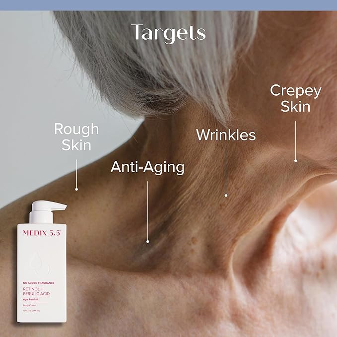 MEDIX Fragrance Free Retinol Body Lotion Crepey Skin Care Treatment | Anti Aging Body Lotion & Face Moisturizer | Firming Retinol Cream For Face Targets Loose Crepe Skin, Wrinkles, & Fine Lines, 2PC