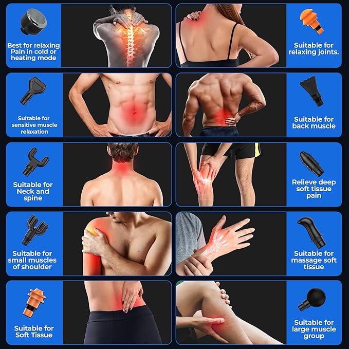 Massage Gun Deep Tissue with Heat and Cold Head, 6 Temperatures, 20 Levels & 10 Heads, Handheld Muscle Massager Gun with Carry Case, Portable Percussion Muscle Massager Gun (White)