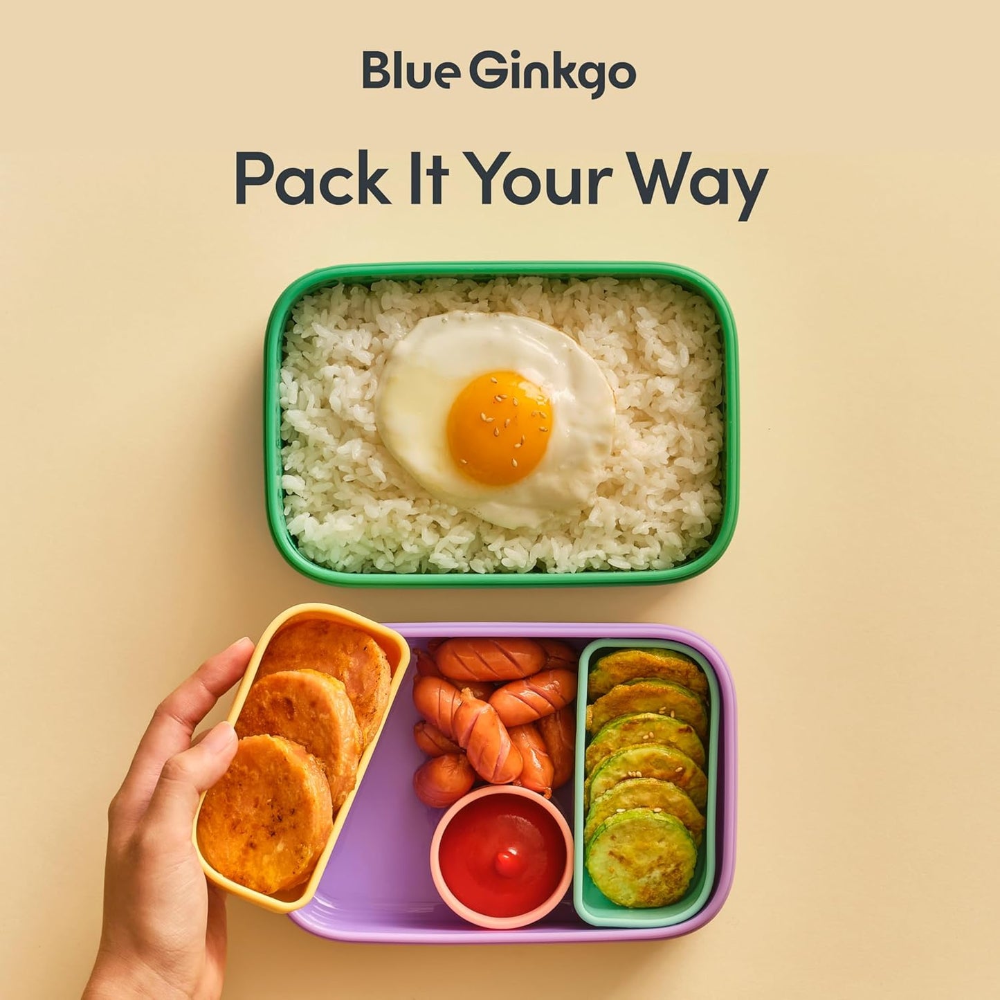 BLUE GINKGO Silicone Lunch Box Set – Durable Heavy-Duty Silicone Bento Box, Microwave, Freezer, Dishwasher Safe – Airtight, BPA Free (Made in Korea, Purple)
