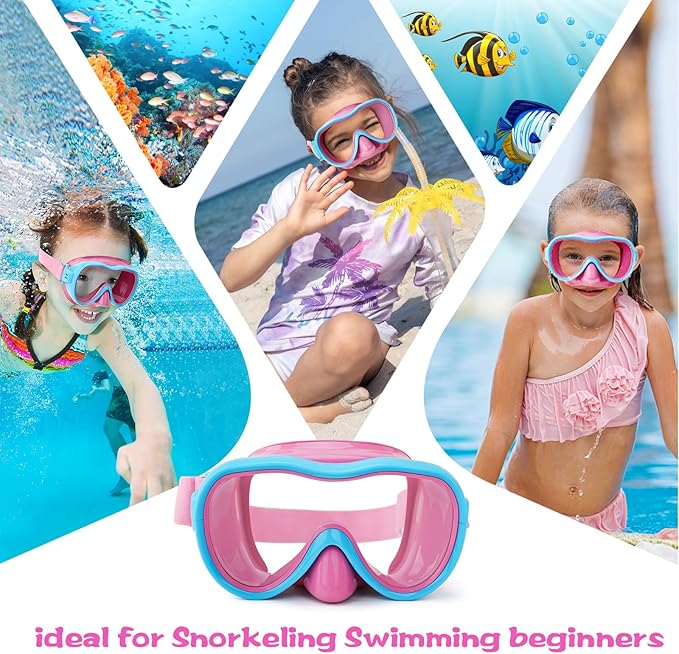 Kids Swim Goggles with Nose Cover, Anti-Leak Swim Mask with Elastic Fabric Strap, UV Protection Swimming Goggles for Kids