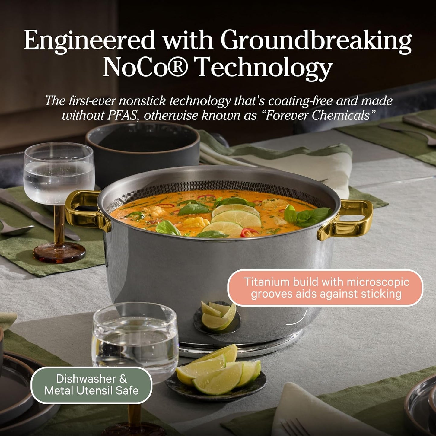 Our Place Titanium Perfect Pot Pro - 6.75 Qt No-Coating Nonstick Stock Pot | Tri-Ply Titanium & Stainless Steel | Oven-Safe up to 750°F & Compatible with All Cooktops | Includes Spoon | Gold