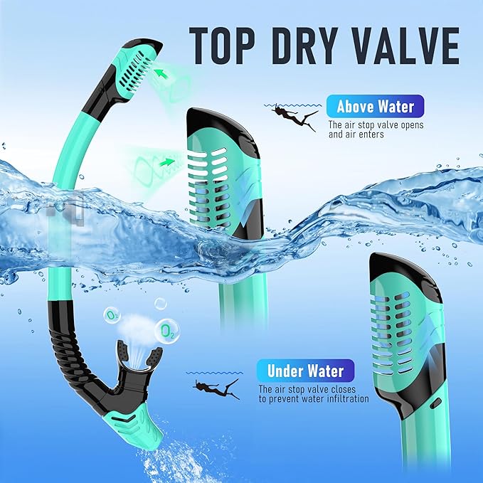 Snorkeling Gear, Dry Snorkel Set180° Panoramic Wide View,Anti-Fog Scuba Diving Mask, Professional Snorkeling Gear for Free Breathing, Swimming, Diving