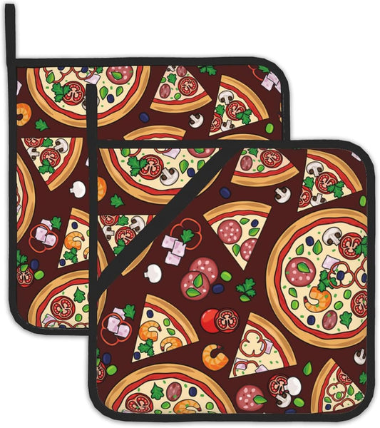 2 Pack Pizza Slices Ingredients Pot Holders for Kitchen Heat Resistant, Potholders for Kitchens Washable for Cooking & Baking & Microwave