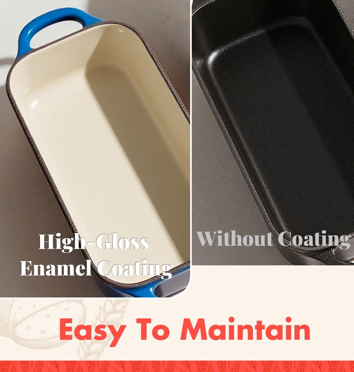 2 IN 1 Cast Iron Bread Loaf Pan with Lid, 3.4QT 9x5 Inch Dutch Oven for Bread Baking, Even Heating Bread Oven, Enameled Bread Pan for Homemade Sourdough Bread Baking & Versatile Cooking, Blue