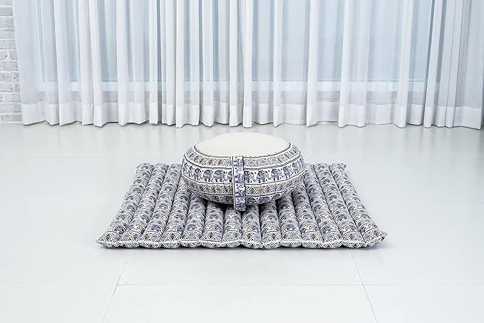 Leewadee Meditation Cushion Set – 1 Round Zafu Meditation Pillow and 1 Square Roll-Up Zabuton Meditation Mat, Pillows Bundle Filled with Kapok