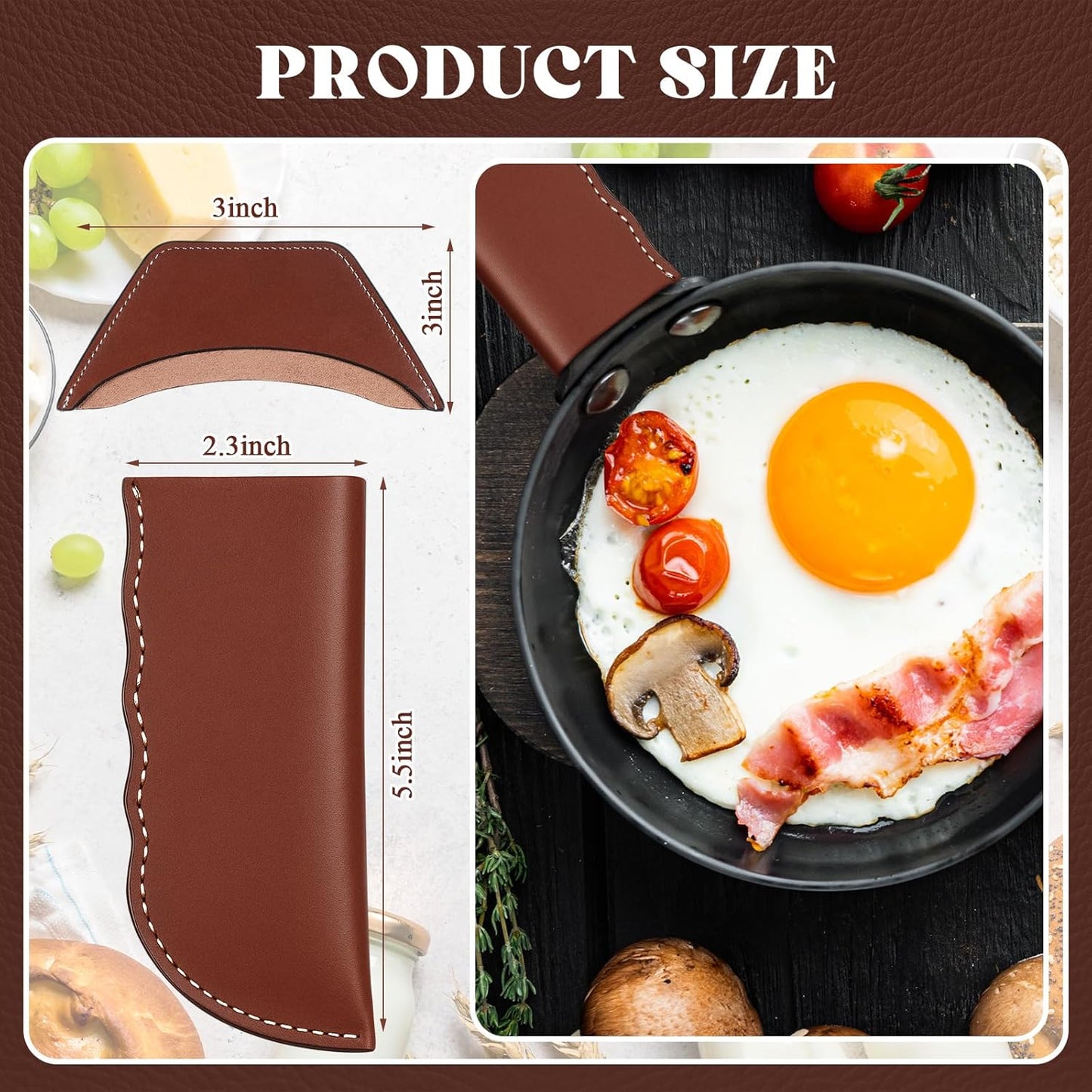 Baderke 4 Pcs Leather Cast Iron Handle Cover Handmade Leather Heat Resistant Skillet Handle Set Pot Holder for Hot Frying Pans, Pots(Dark Brown)
