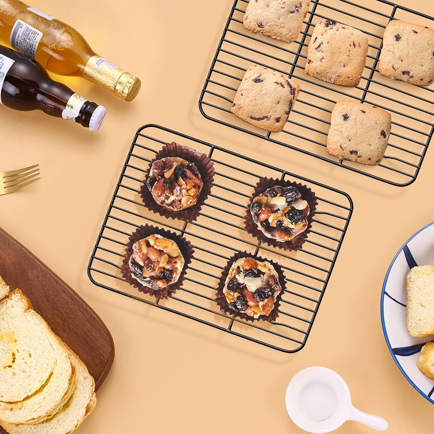 P&P CHEF Cooling Baking Rack Pack of 2, Stainless Steel Cooling Racks for Cooking Baking Roasting Grilling Drying, Dense Wires & Smooth Edge, Easy to clean, Black, 8.6" x 6.2"