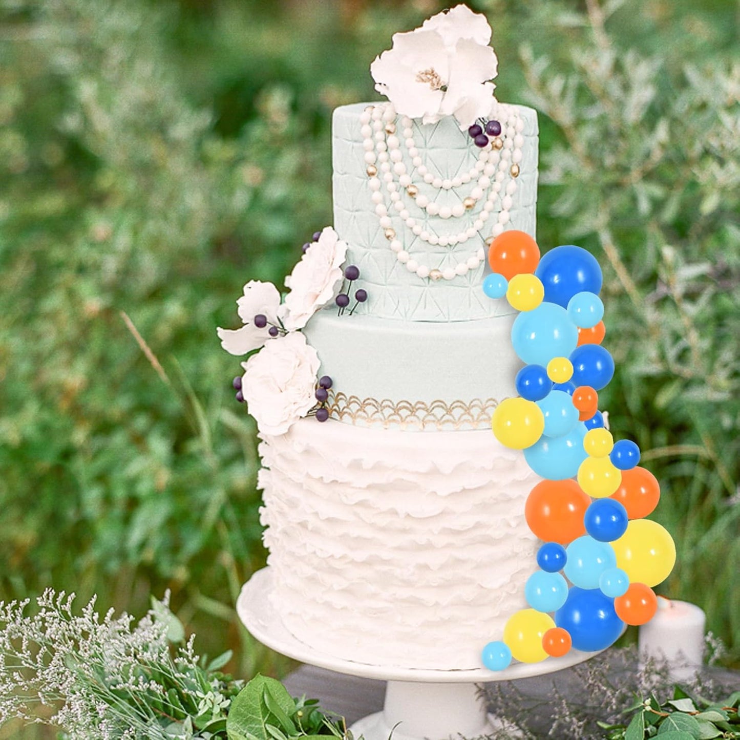 BEISHIDA 40 Pcs Foam Ball Cake Toppers with Sticks Mini Cake Decorations for Birthdays, Weddings, Baby Showers, DIY Baking Supplies, Anniversary Party (Blue，Orange，Yellow)