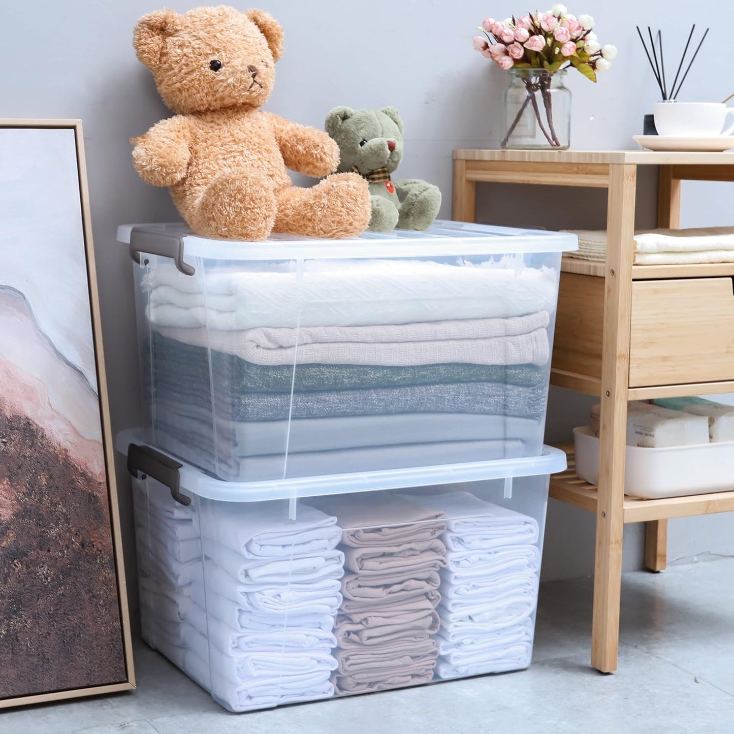 Citylife 6 Packs 44.4 QT Plastic Storage Bins with Lids Large Stackable Storage Containers for Organizing Clear Storage Box for Garage, Closet, Kitchen