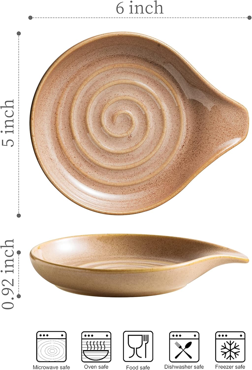 Spoon Holder, Porcelain Cooking Spoon Rest for Stove Top, Large Utensil Rest for Spoons, Ladles, Tongs, Spatula or Kitchen Counter Farmhouse Cooking, Coffee Bar Accessories, 5 Inches (Brown)