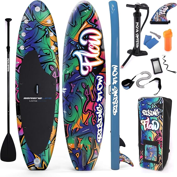 SereneLife Inflatable Stand Up Paddle Board with Premium SUP Accessories – Wide Stable Design with Non-Slip EVA Deck Pad for Adults and Youth of All Skill Levels