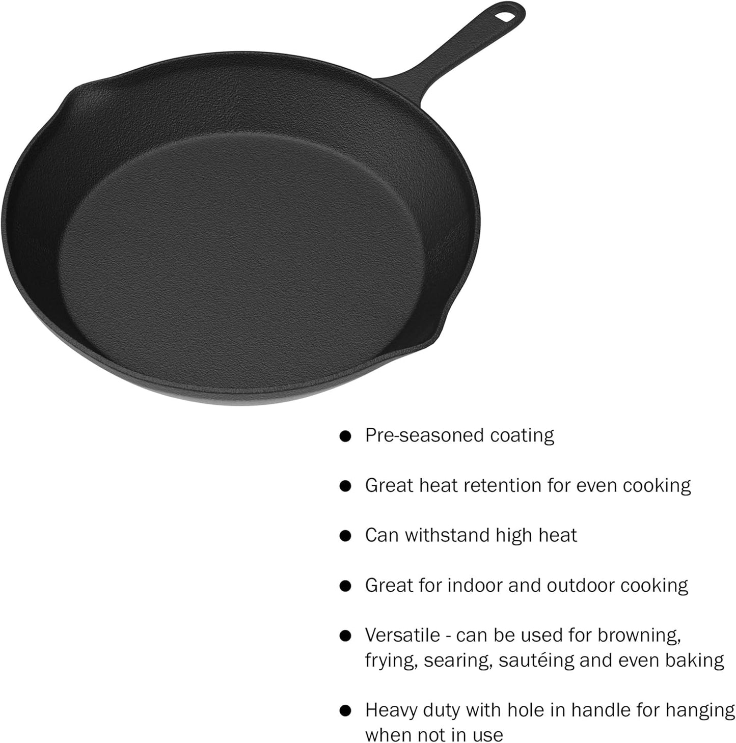 Frying Pans - Set of 3 Pre-Seasoned Cast Iron Skillets with 10-Inch, 8-Inch, and 6-Inch Sizes - Nonstick Camping Cookware by Home-Complete (Black)